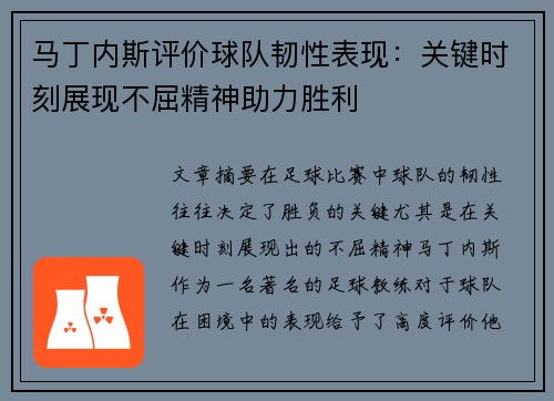 马丁内斯评价球队韧性表现:关键时刻展现不屈精神助力胜利 马丁内斯评价球队韧性表现:关键时刻展现不屈精神助力胜利